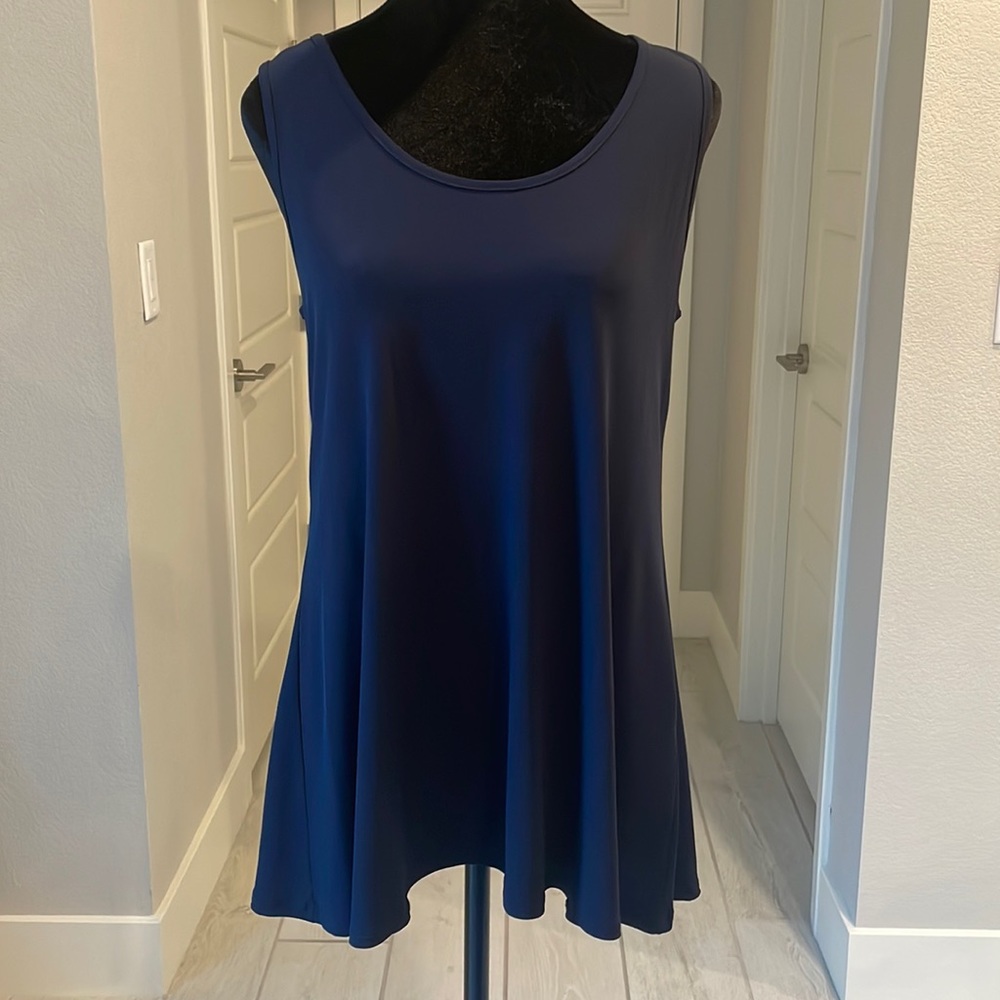 FRANNE GOLDE Navy Blue Flowing Scoop-Neck Tank Top Size S